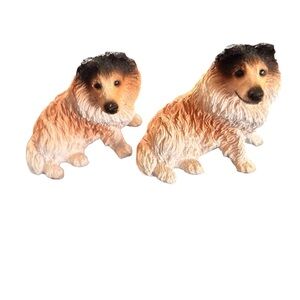 VTG Set 2 Small Sheltie Ceramic Figurines 2.5X2 Brown White Dog Lover Collector